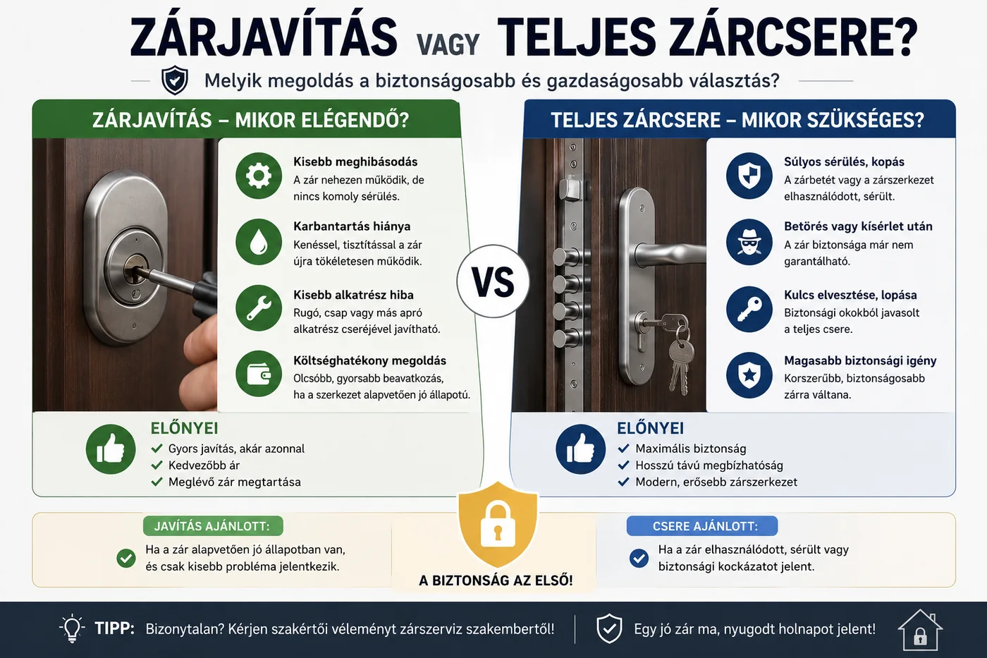 Zárjavítás vagy teljes zárcsere? – Mikor melyik megoldás a jobb választás?